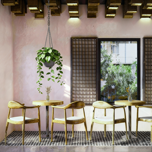 עציץ קרמיקה סגול עמוק נתלה, משולב חבל שחור לבן - הדמיה