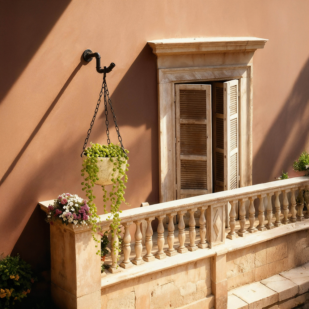 עציץ קרמיקה טרצו בג’ נתלה, משולב שרשרת ברזל שחורה - הדמיה