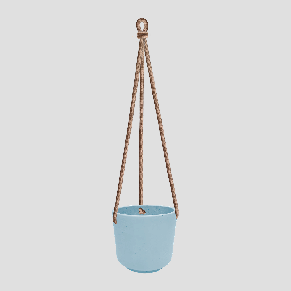 עציץ קרמיקה תכלת משולב חבל חום בהיר