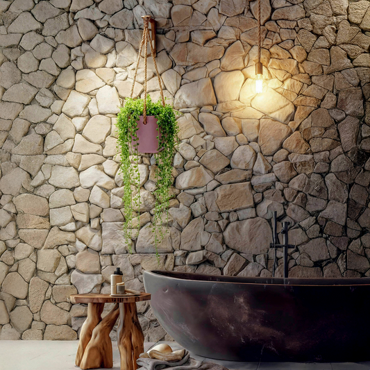 עציץ קרמיקה ורוד בהיר נתלה, משולב חבל בצבע טבעי - הדמיה