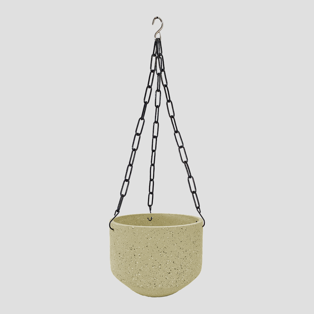 עציץ קרמיקה  טרצו בג'  נתלה, משולב שרשרת ברזל שחורה