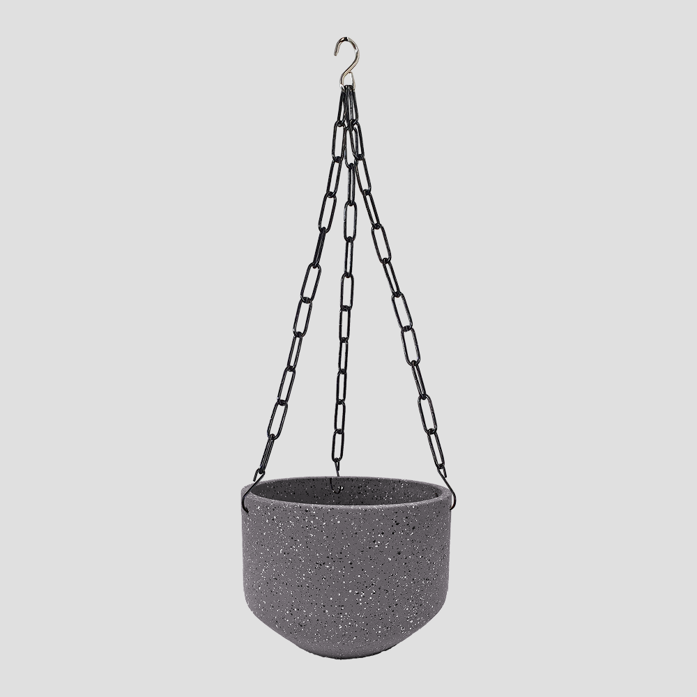 עציץ קרמיקה טרצו סגול נתלה,  משולב שרשרת ברזל שחורה