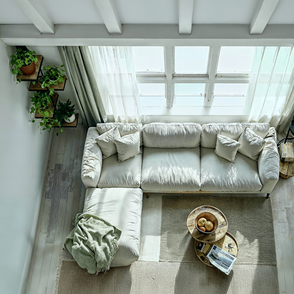 מתקן קיר פינתי לעציצים משולב 4 מדפי עץ - הדמיה