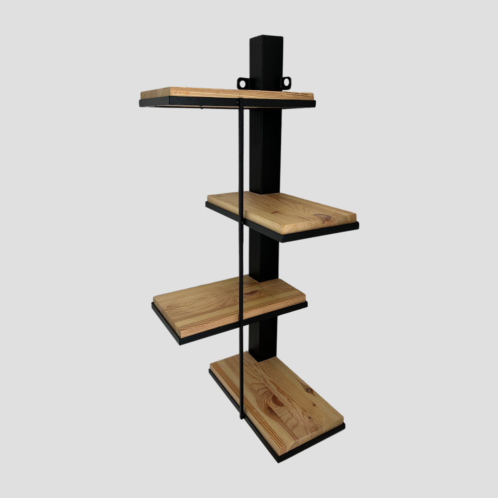 מתקן קיר פינתי לעציצים משולב 4 מדפי עץ