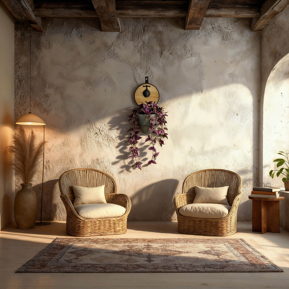 מתקן קיר לתליית עציץ במסגרת ברזל ועץ עגולה משולב ברז- ירוק - הדמיה